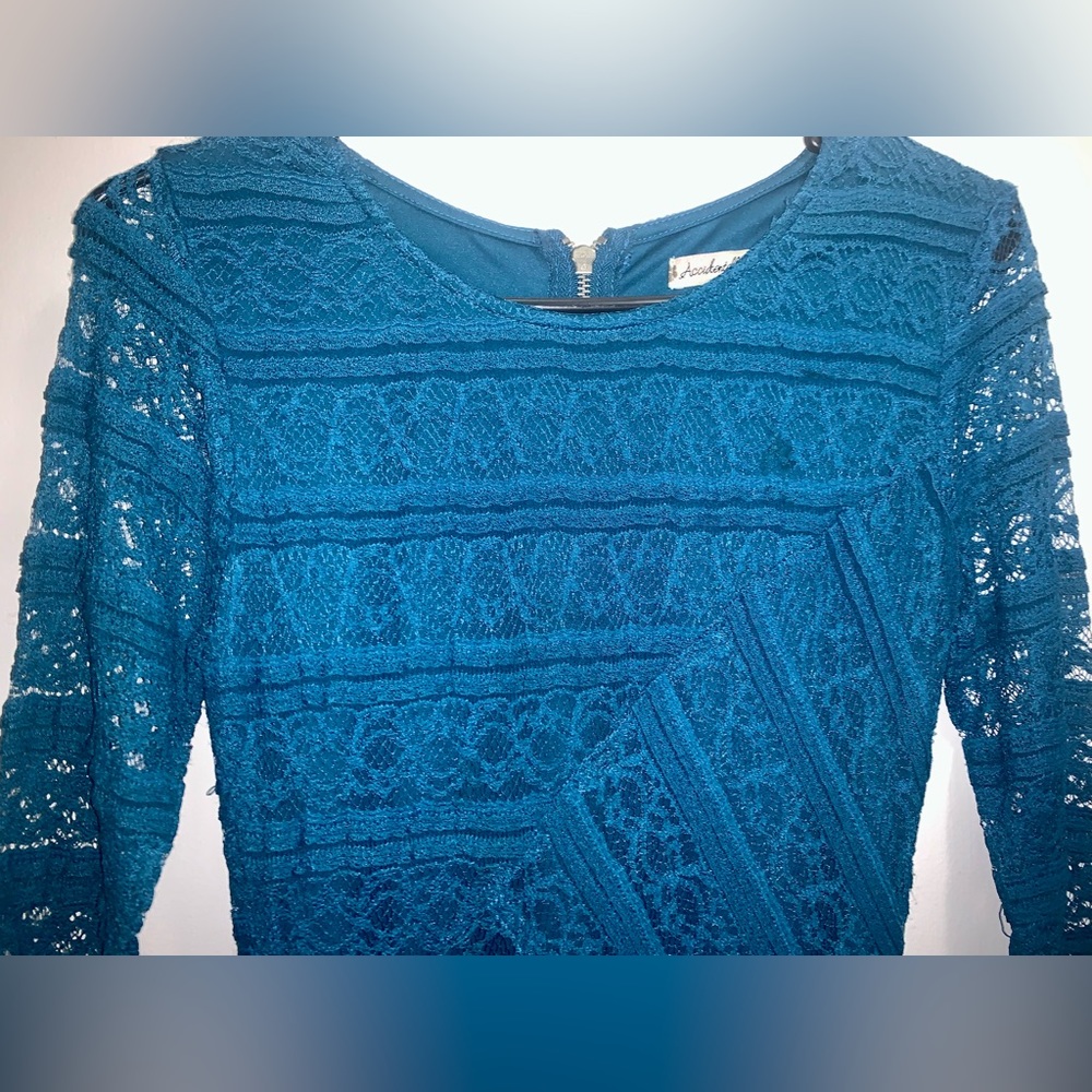 Accidentally in Love Teal Lace Ruffled 1/2 Sleeve Mini Dress Size 5